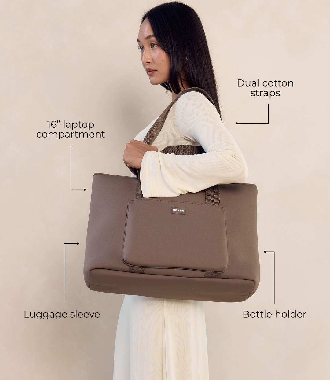 Rover (Taupe) Large Neoprene Tote - With Zip Closure (PRE ORDER)