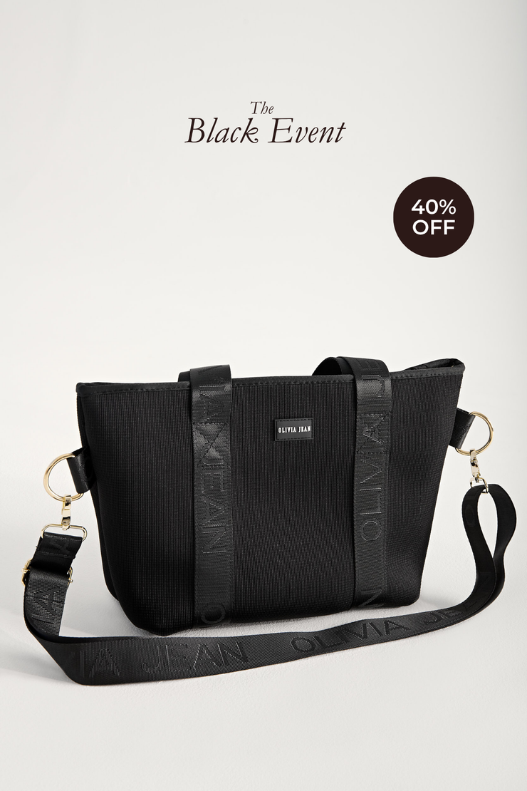 Winnie (Ribbed Black) Neoprene Tote - With Zip Closure