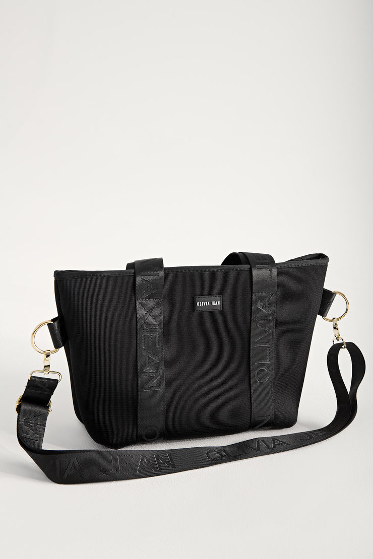 Winnie (Ribbed Black) Neoprene Tote - With Zip Closure