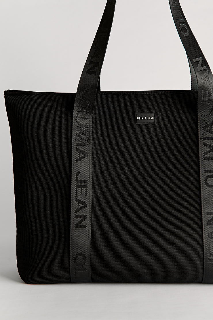 Stellar (Ribbed Black) Neoprene Tote Bag- With Zip Closure