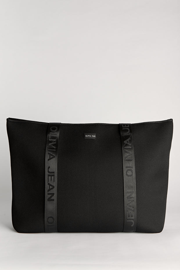Stellar (Ribbed Black) Neoprene Tote Bag- With Zip Closure