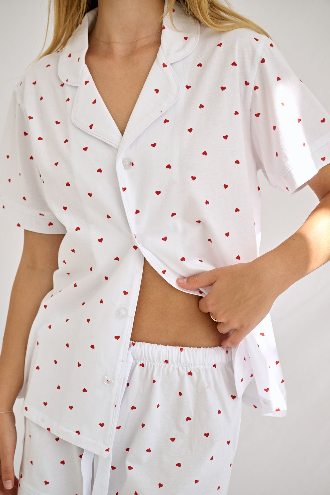 White pyjamas with red hearts sale