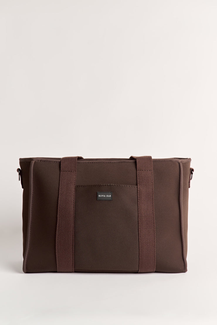 Rover (Chocolate) Medium Neoprene Travel Tote - With Zip Closure