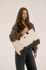 Rover (Ivory) Large Neoprene Travel Tote - With Zip Closure
