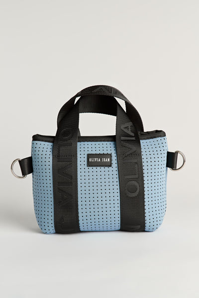 Mini (Powder Blue) Neoprene Crossbody Bag- With Zip Closure