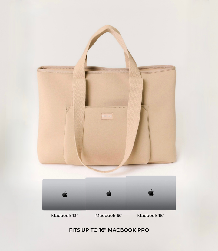 Rover (Almond) Large Neoprene Tote - With Zip Closure