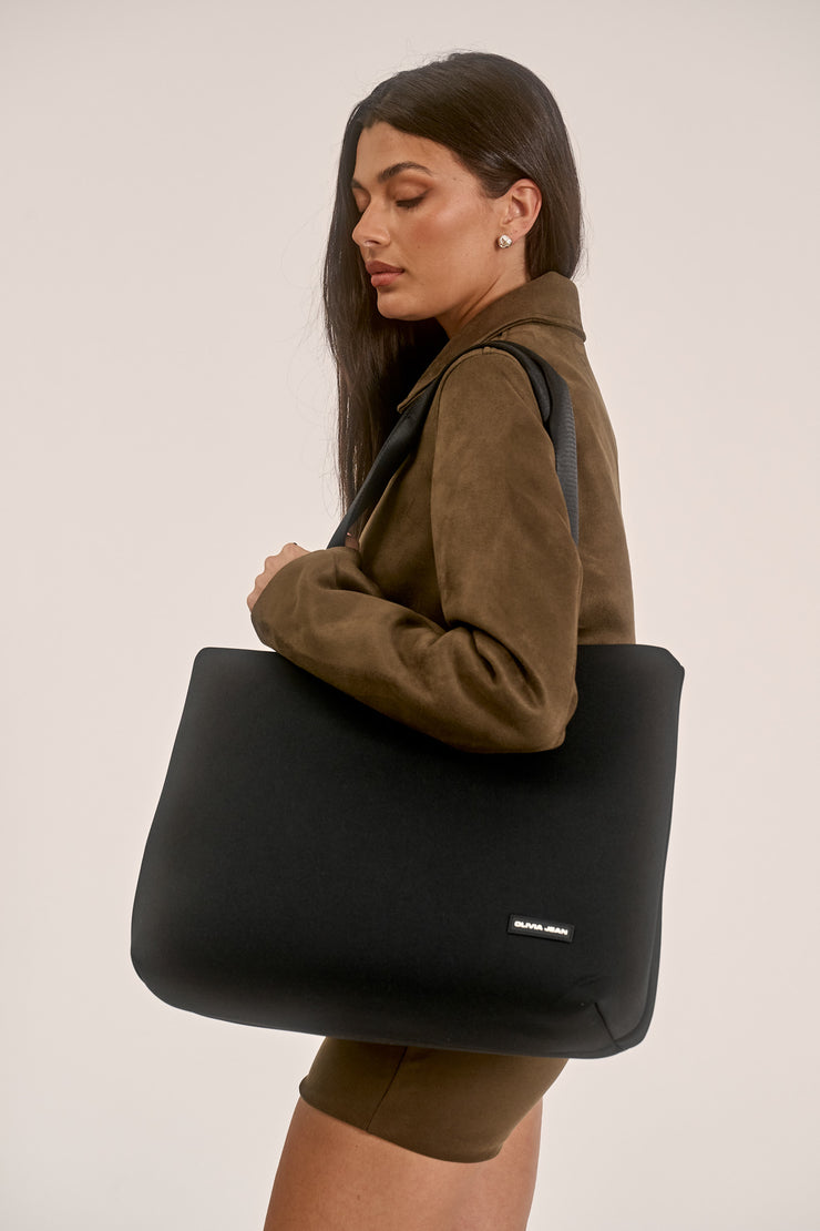 Stevie (Black) Neoprene Tote - With Zip Closure