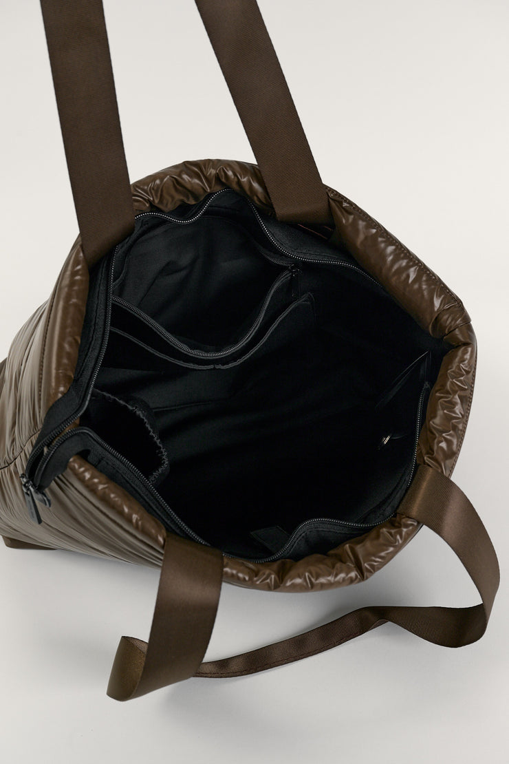 Gia (Brown) Puffer Tote Bag- With Zip Closure