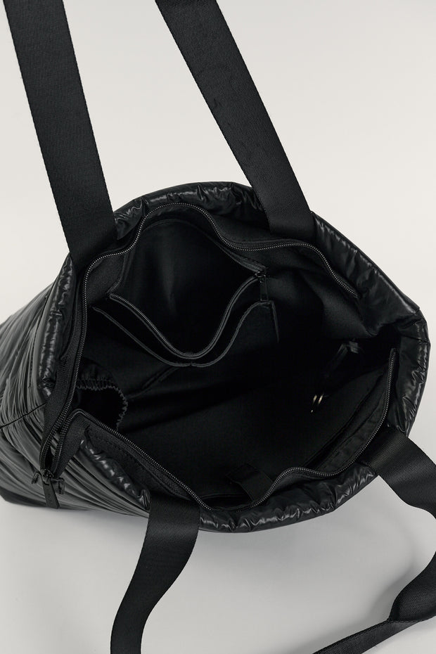 Gia (Black) Puffer Tote Bag- With Zip Closure