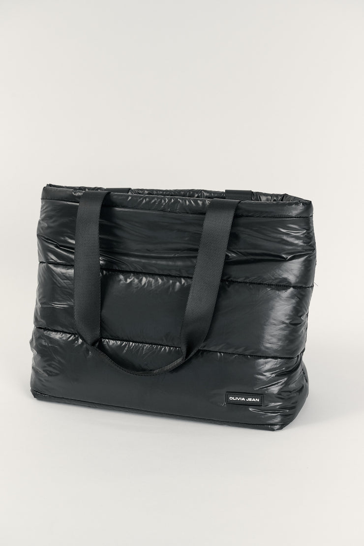 Gia (Black) Puffer Tote Bag- With Zip Closure