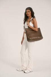 Gia (Brown) Puffer Tote Bag- With Zip Closure