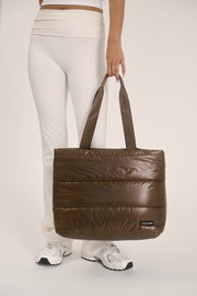 Gia (Brown) Puffer Tote Bag- With Zip Closure