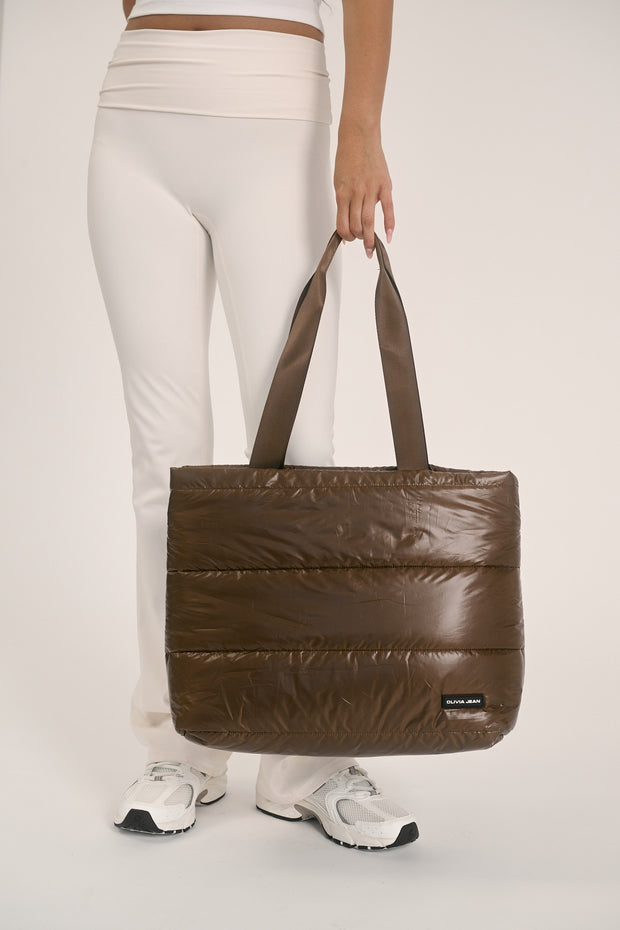Gia (Brown) Puffer Tote Bag- With Zip Closure