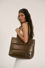 Gia (Brown) Puffer Tote Bag- With Zip Closure