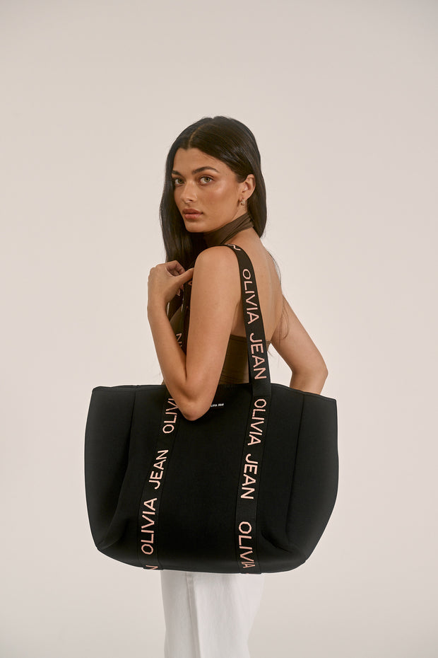 Kiki (Black) Neoprene Carryall Tote Bag