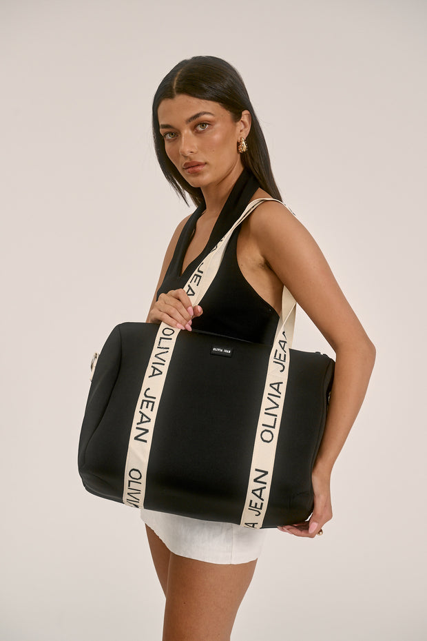 Hallie (Black) Duffle Neoprene Bag- With Zip Closure