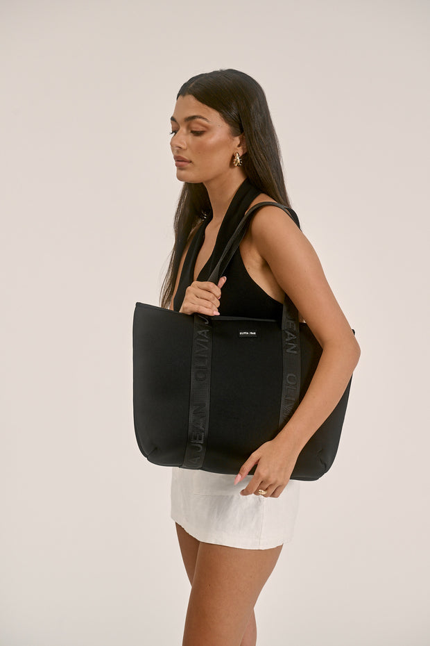 Ebony (Black) Neoprene Tote Bag- With Zip Closure