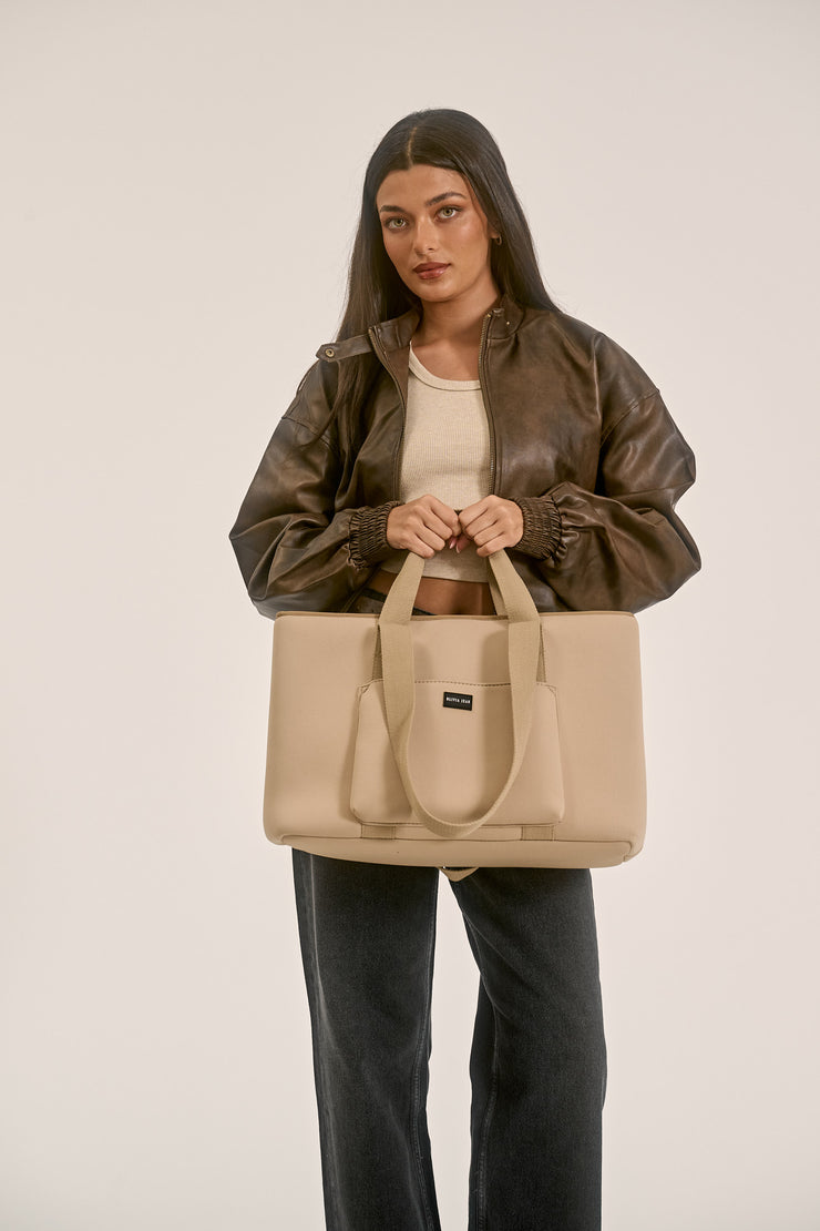 Rover (Tan) Large Neoprene Tote - With Zip Closure