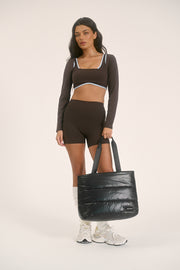 Gia (Black) Puffer Tote Bag- With Zip Closure