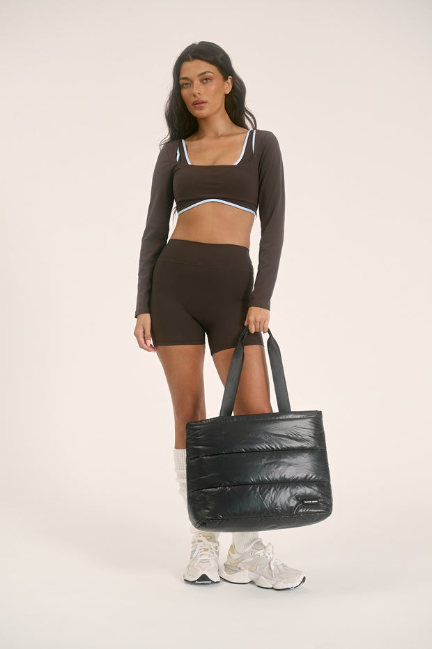 Gia (Black) Puffer Tote Bag- With Zip Closure