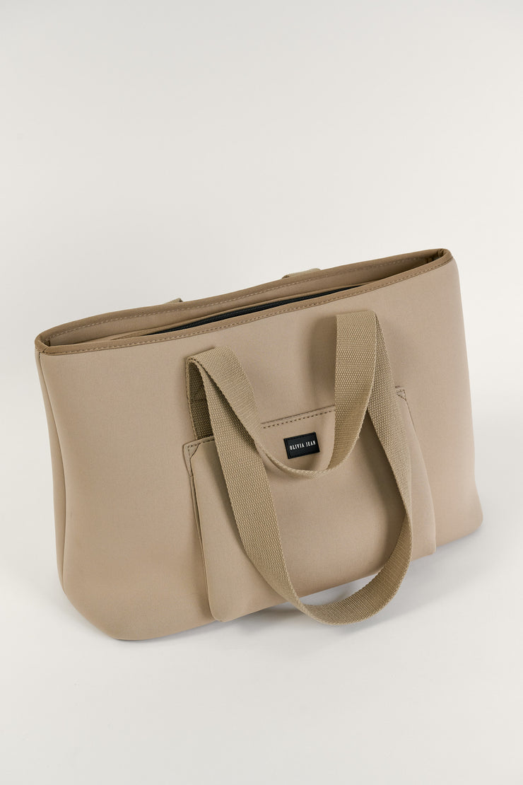 Rover (Tan) Large Neoprene Tote - With Zip Closure