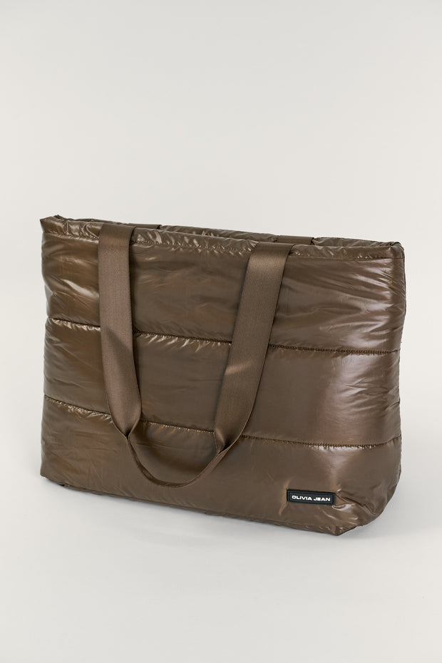 Gia (Brown) Puffer Tote Bag- With Zip Closure