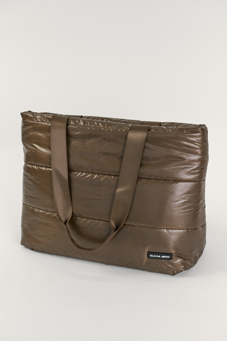 Gia (Brown) Puffer Tote Bag- With Zip Closure
