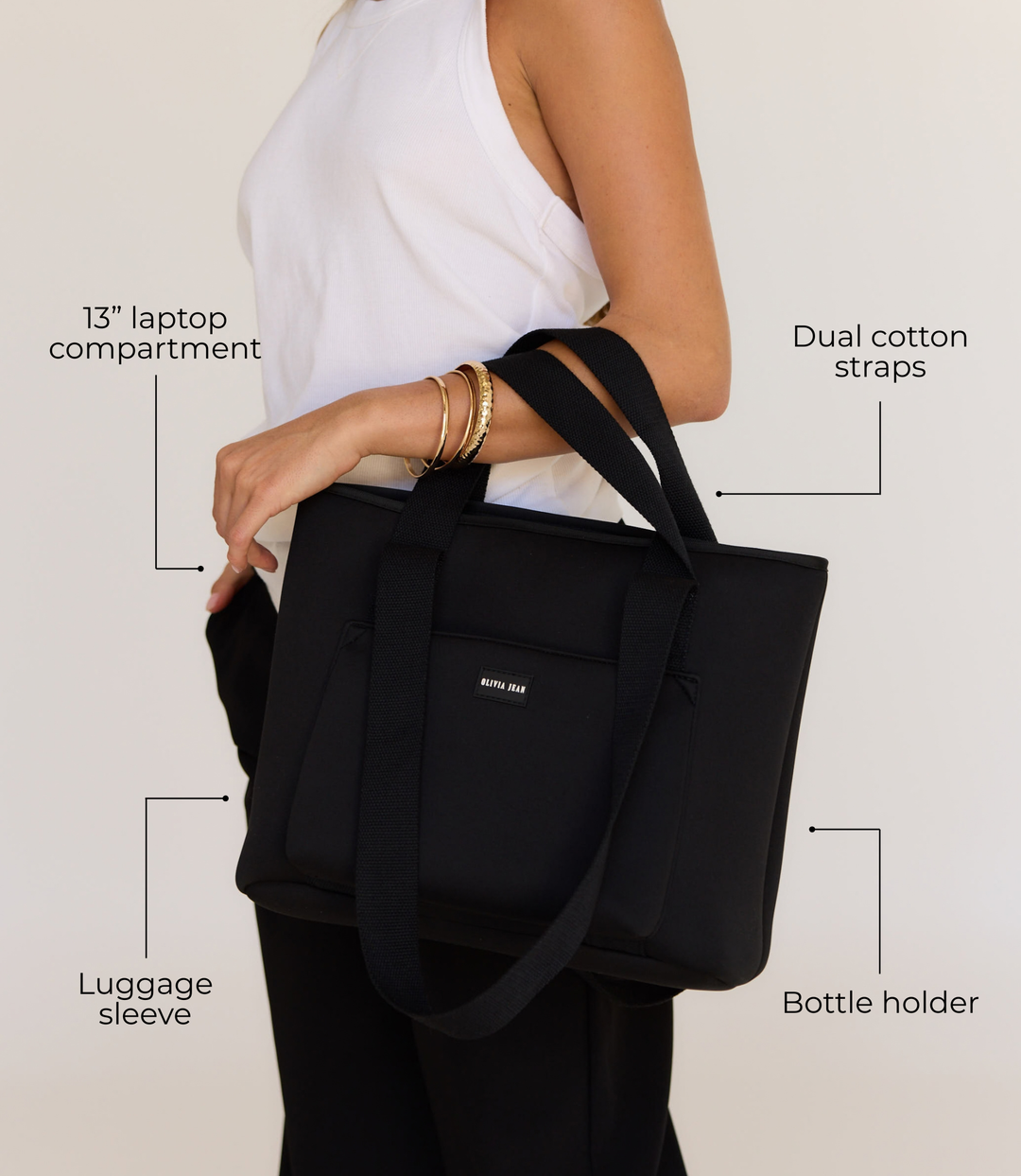 Rover (Black) Compact Neoprene Tote - With Zip Closure