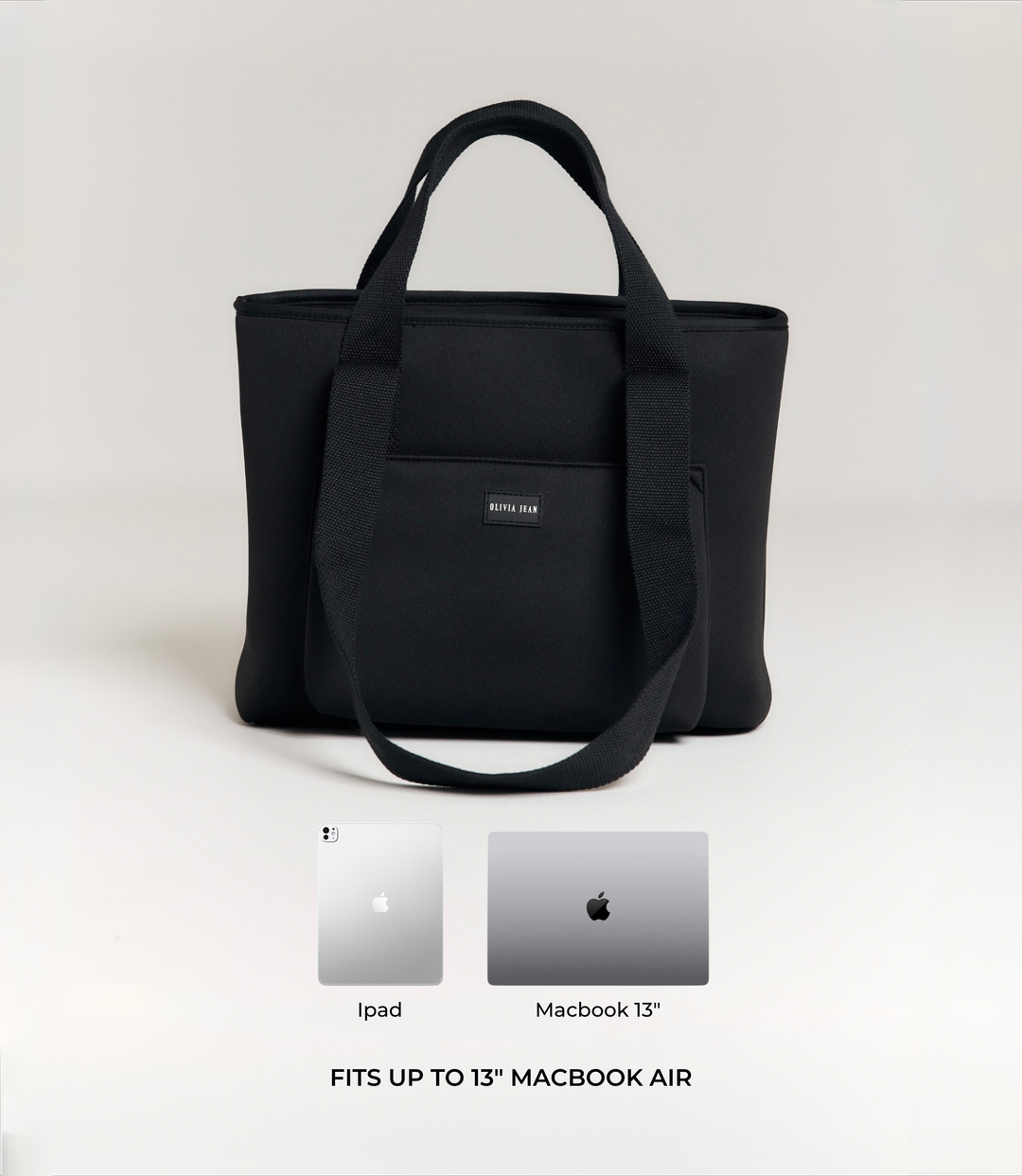 Rover (Black) Compact Neoprene Tote - With Zip Closure