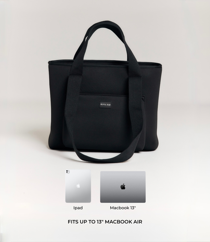 Rover (Black) Compact Neoprene Tote - With Zip Closure