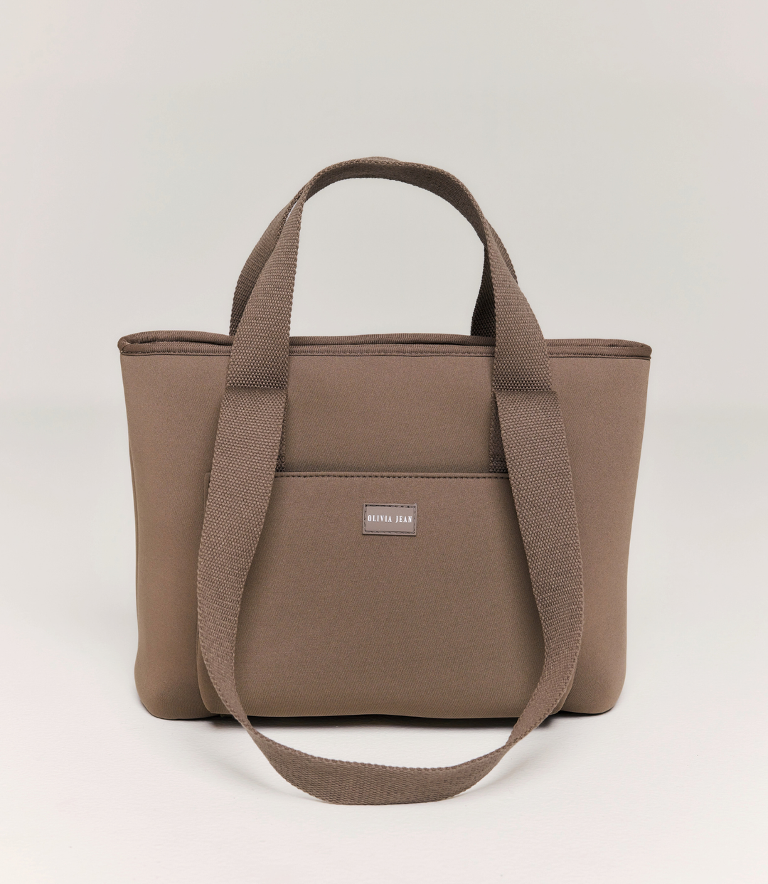 Rover (Taupe) Compact Neoprene Tote - With Zip Closure