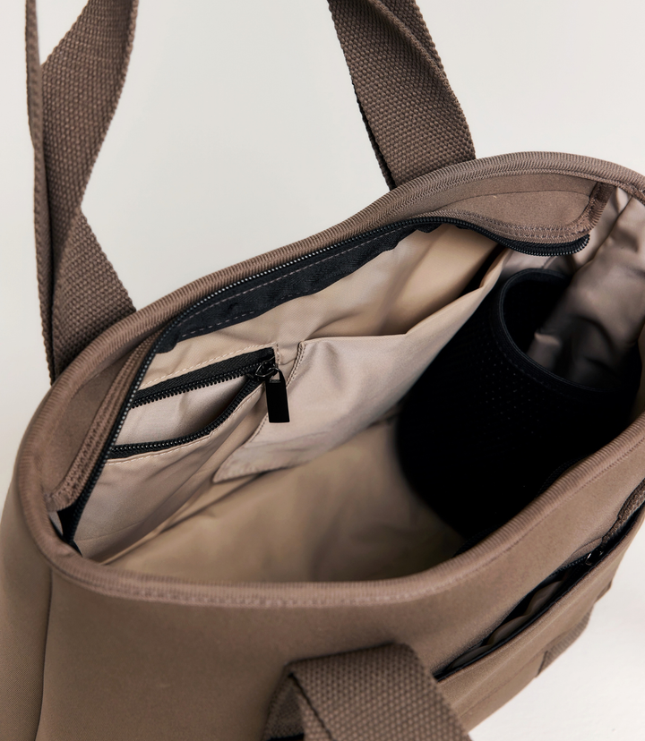 Rover (Taupe) Compact Neoprene Tote - With Zip Closure