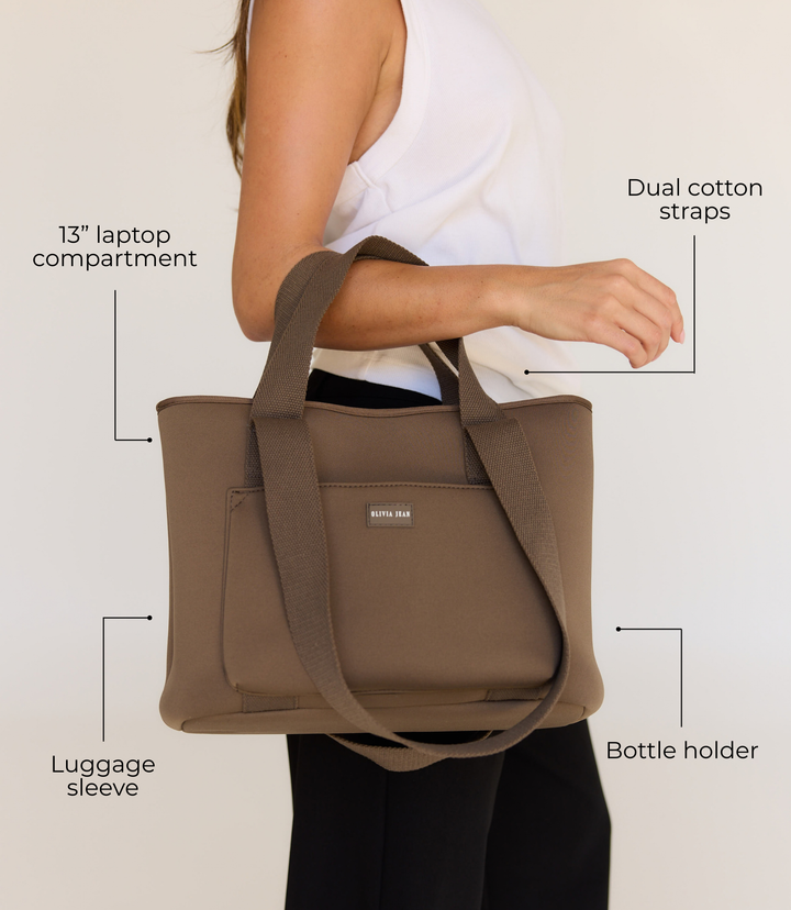 Rover (Taupe) Compact Neoprene Tote - With Zip Closure