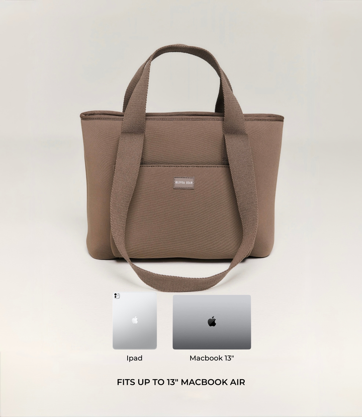 Rover (Taupe) Compact Neoprene Tote - With Zip Closure
