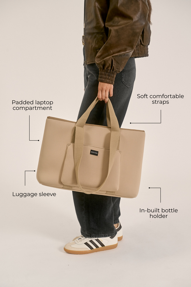Rover (Tan) Large Neoprene Tote - With Zip Closure