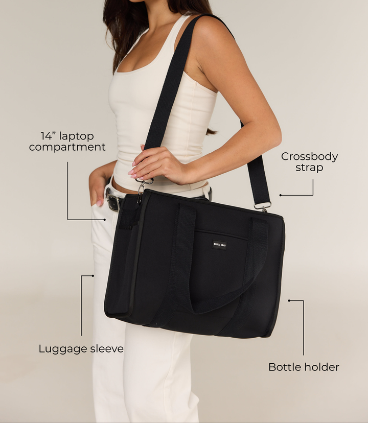 Rover (Black) Medium Neoprene Tote - With Zip Closure