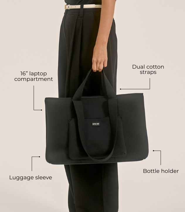 Rover (Black) Large Neoprene Tote - With Zip Closure