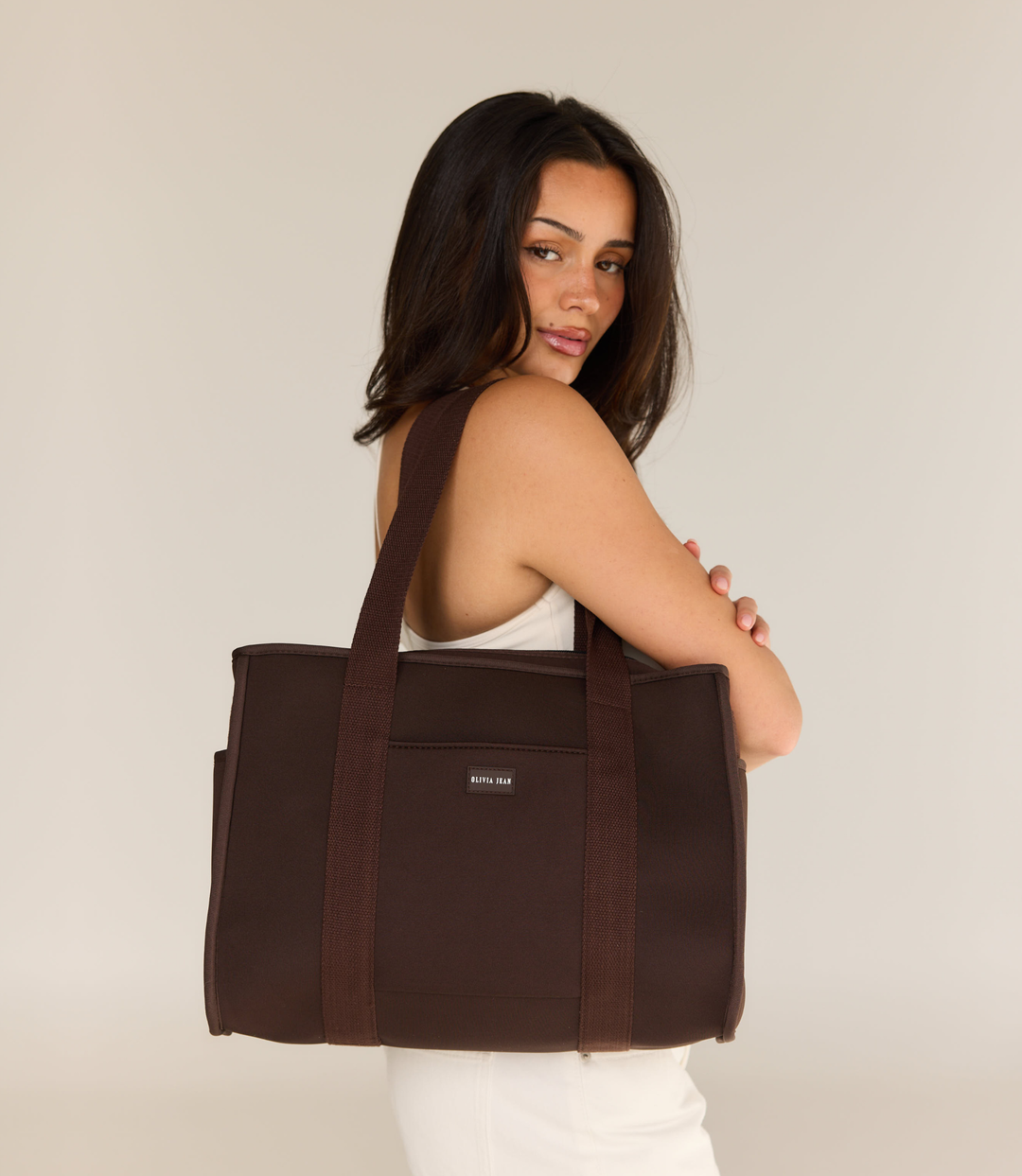 Rover (Chocolate) Medium Neoprene Tote - With Zip Closure