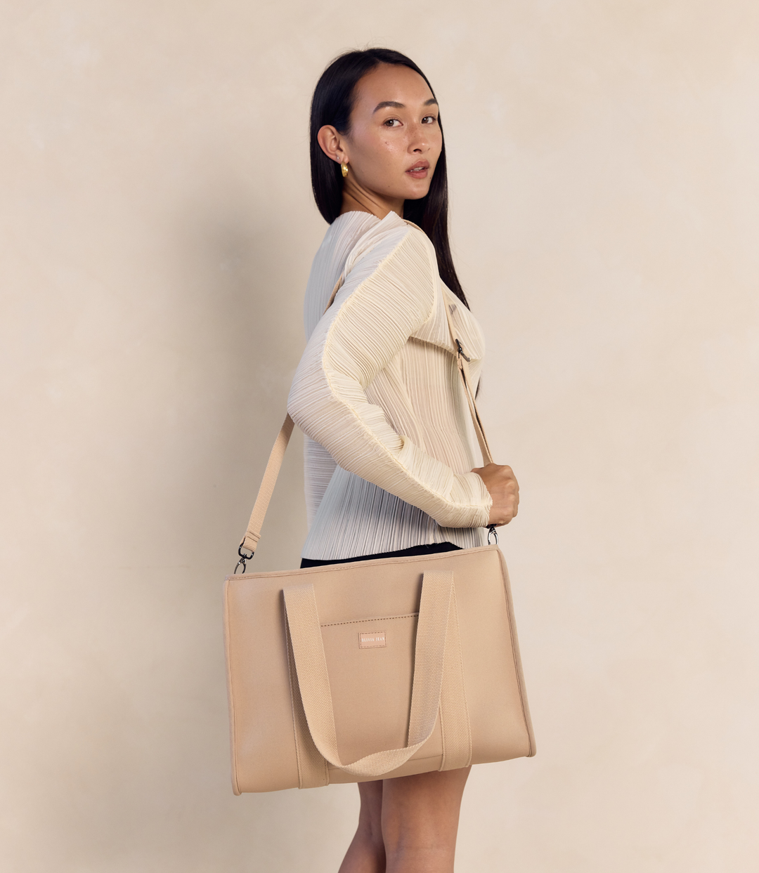 Rover (Almond) Medium Neoprene Tote - With Zip Closure