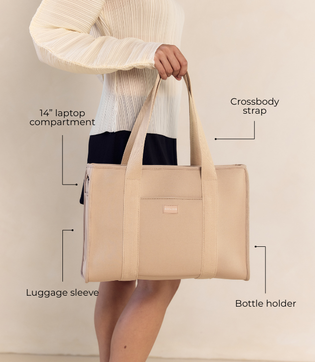 Rover (Almond) Medium Neoprene Tote - With Zip Closure