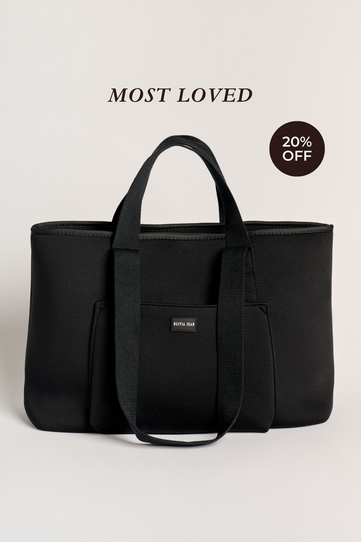 Rover (Black) Large Neoprene Tote - With Zip Closure