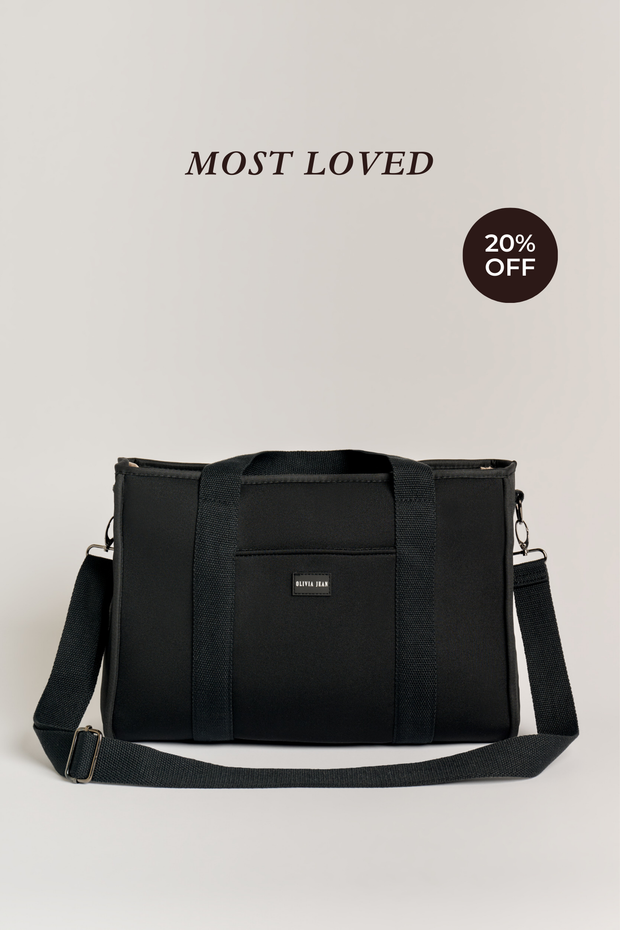 Rover (Black) Medium Neoprene Tote - With Zip Closure