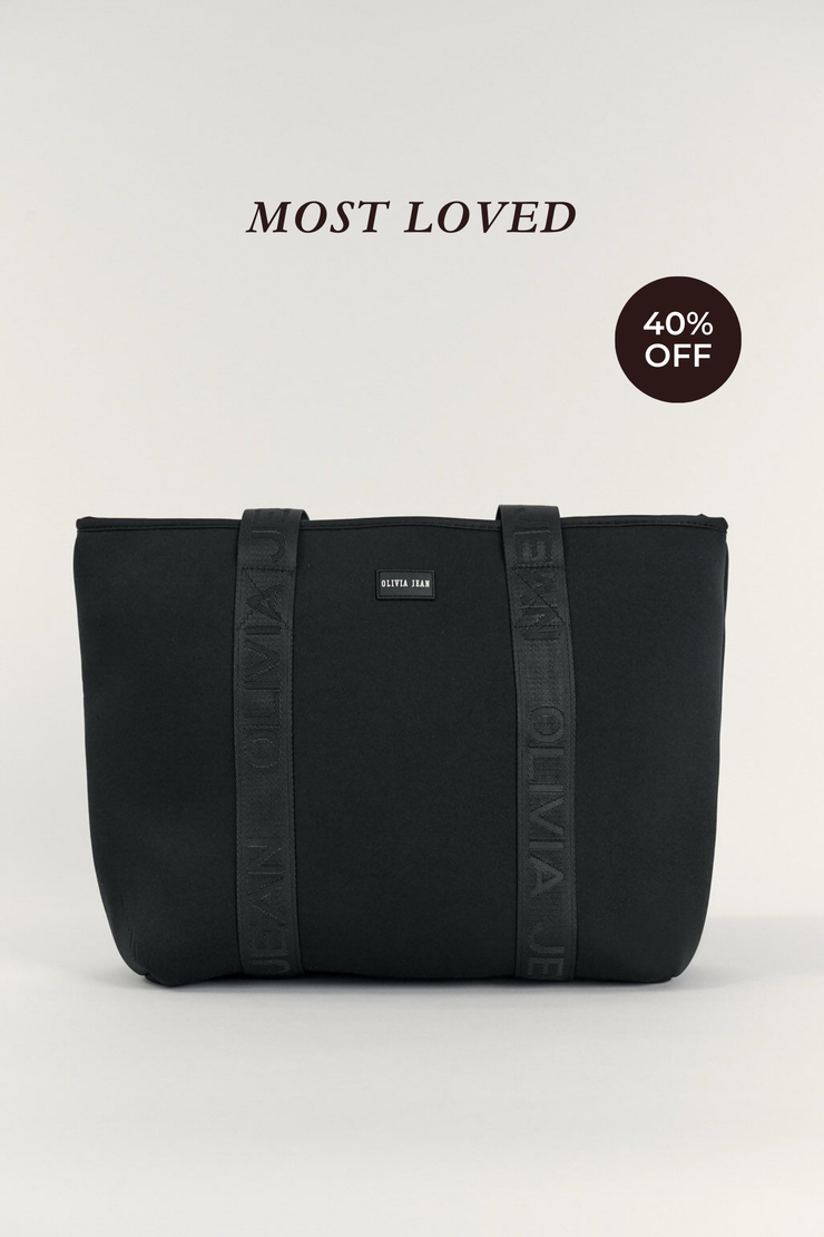 Ebony (Black) Neoprene Tote - With Zip Closure