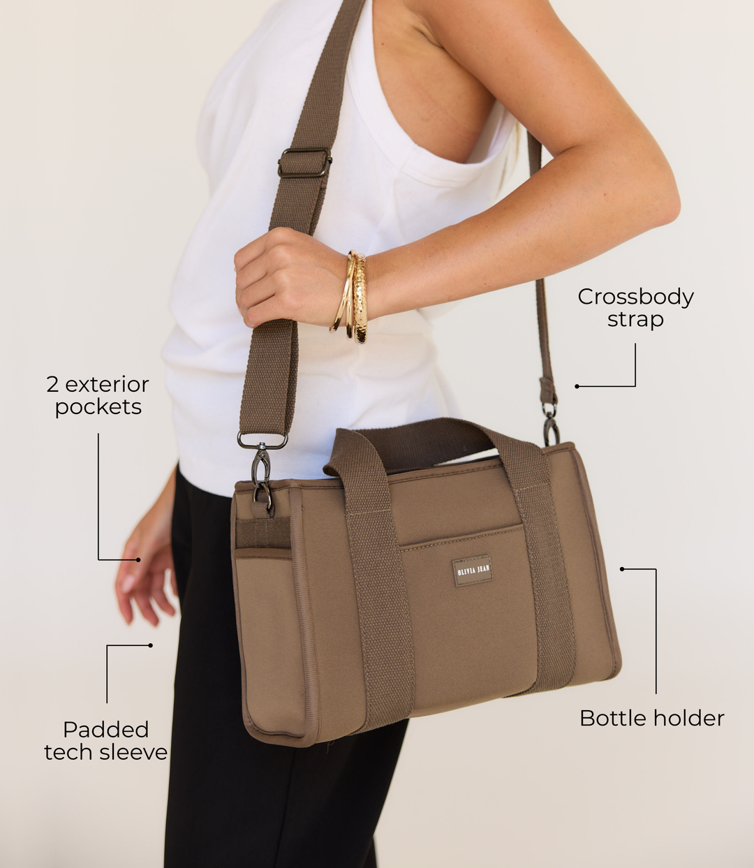 Rover (Taupe) Small Neoprene Tote - With Zip Closure