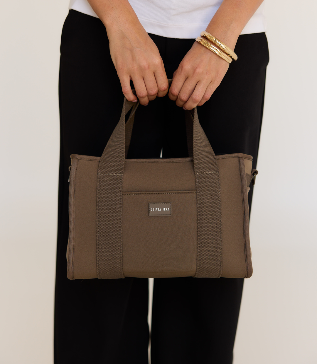Rover (Taupe) Small Neoprene Tote - With Zip Closure