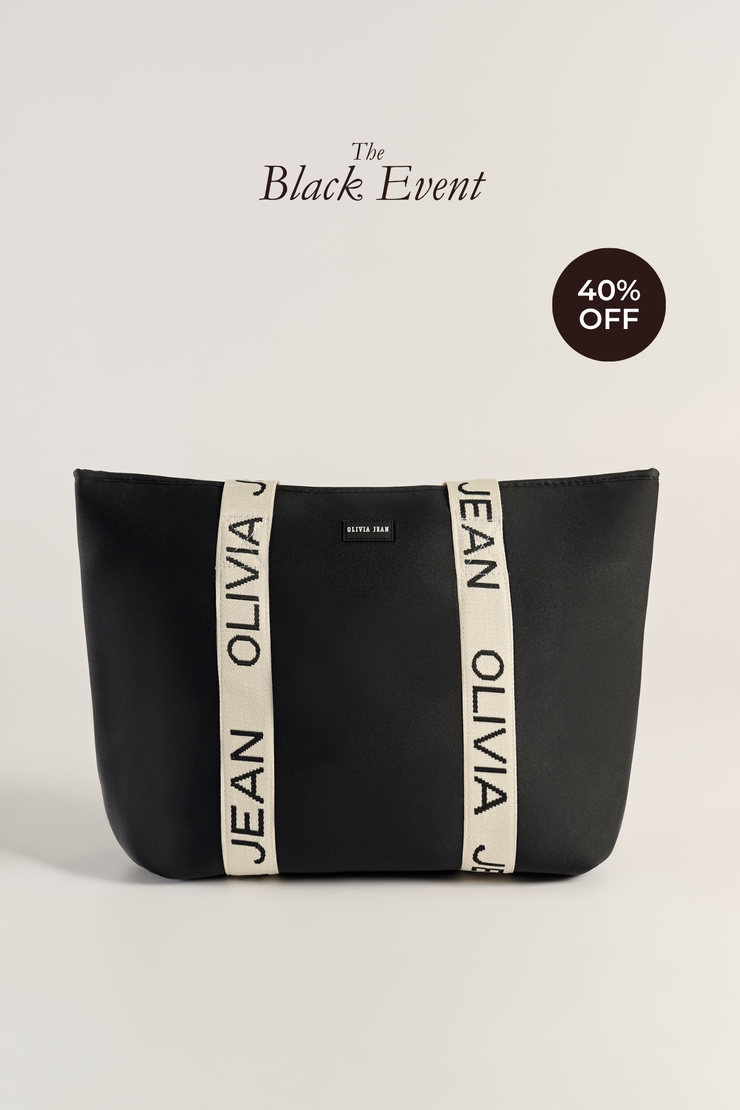 Ebony (Black/Cream) Neoprene Tote - With Zip Closure