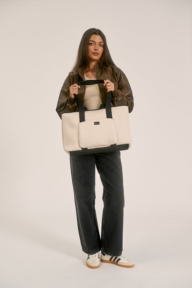 Rover (Ivory) Large Neoprene Travel Tote - With Zip Closure