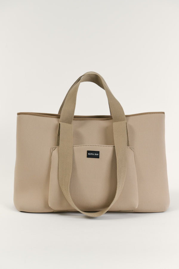 Rover (Tan) Large Neoprene Tote - With Zip Closure