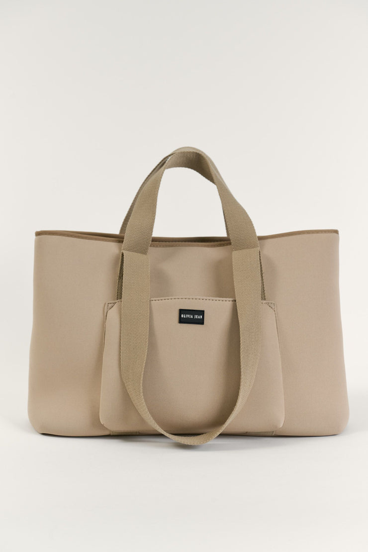 Rover (Tan) Large Neoprene Tote - With Zip Closure