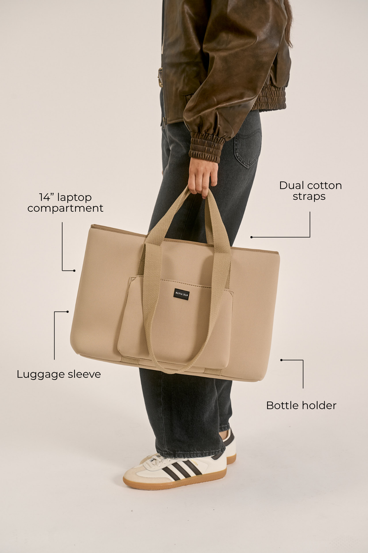 Rover (Tan) Large Neoprene Tote - With Zip Closure